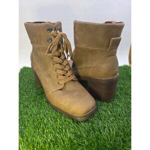 Crown Vintage Womens Tan Lace-Up Ankle Booties W‎ Block Heel Size 11M Synthetic
